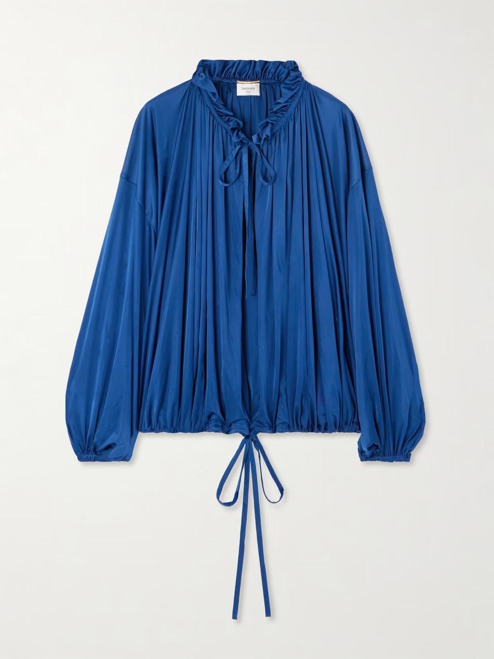 SAINT LAURENT
Ruffle Collar Drawstring Satin Blouse